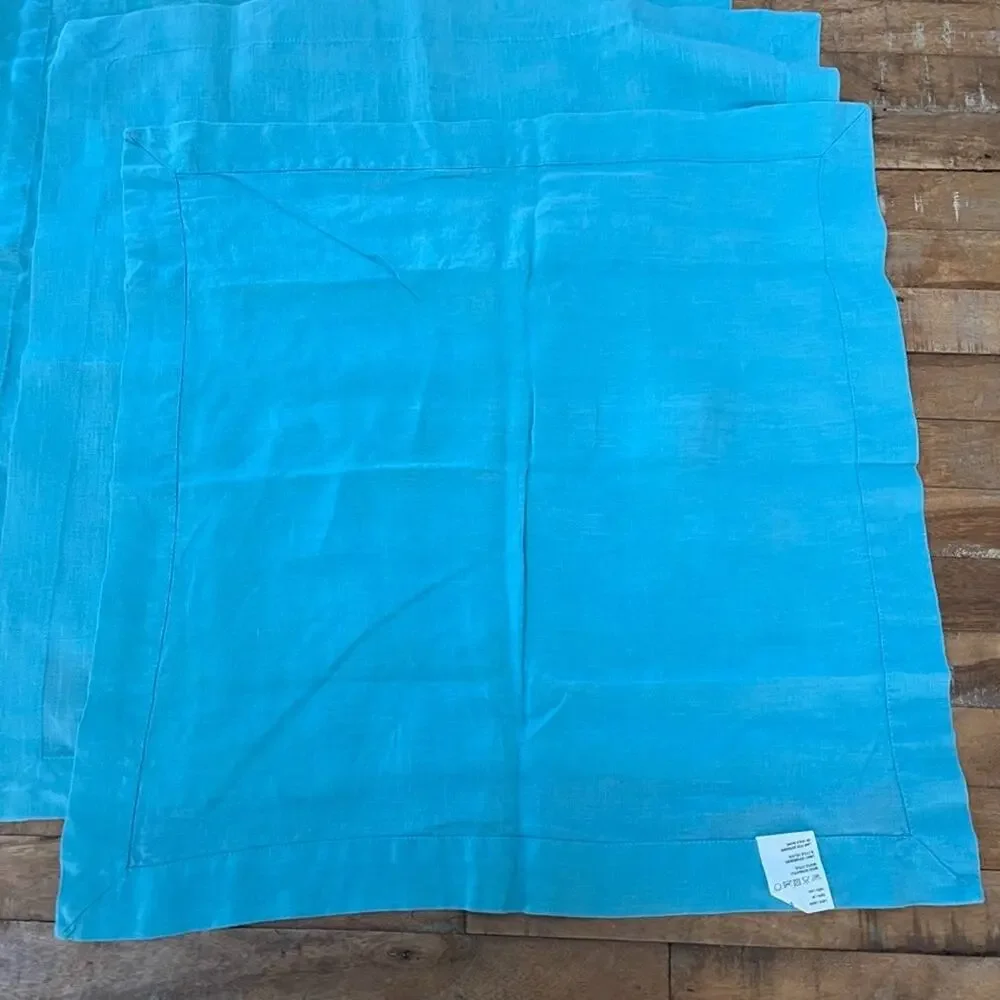 Crate & Barrel Napkin Set of 6 22in x 22in Aqua Blue 100% Linen